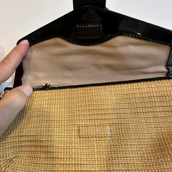 Ann Taylor Bag Clutch Wristlet Woven Wicker Black Patent Leather Classic Preppy - Picture 4 of 8